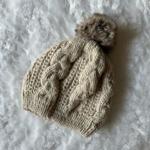 Fall Beige Cord Knitted Pom Pom Beanie
